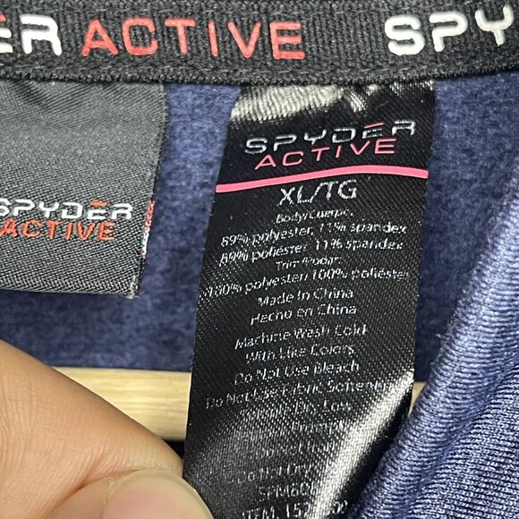 Spyder Active 1/4 Zip Pullover Men's XL Navy Mock Neck ProWeb Wicking Logo - Picture 3 of 6